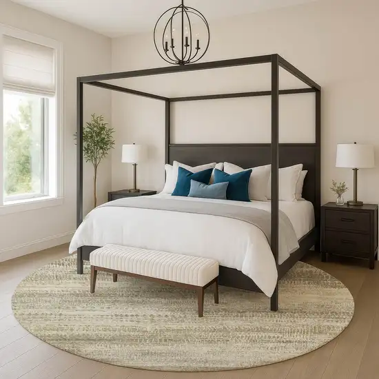 8' Taupe And Beige Abstract Washable Round Rug With UV Protection Photo 5