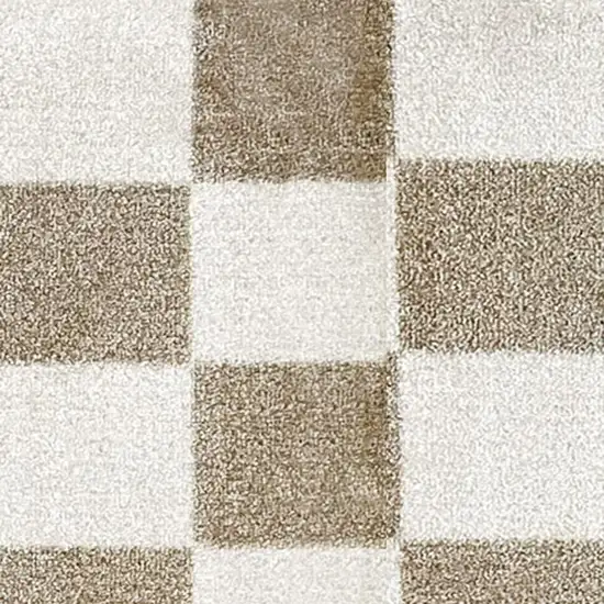 6' Taupe And Beige Checkered Washable Runner Rug With UV Protection Photo 4
