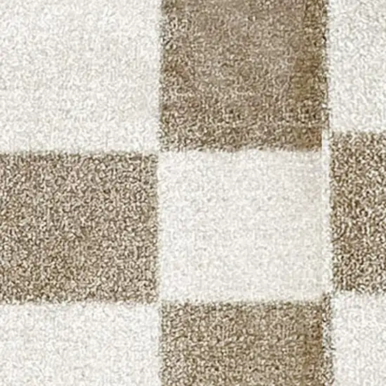 6' Taupe And Beige Checkered Washable Runner Rug With UV Protection Photo 3