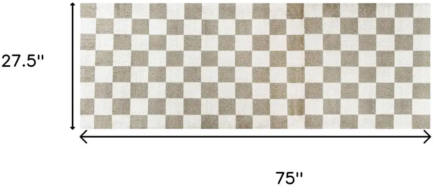 6' Taupe And Beige Checkered Washable Runner Rug With UV Protection Photo 5