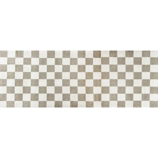 6' Taupe And Beige Checkered Washable Runner Rug With UV Protection Photo 2