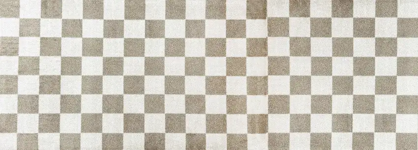 6' Taupe And Beige Checkered Washable Runner Rug With UV Protection Photo 2