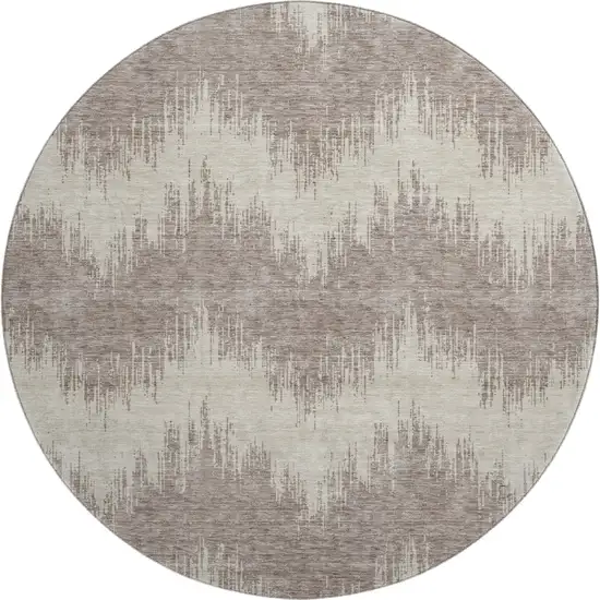 8' Taupe And Beige Chevron Washable Round Rug With UV Protection Photo 1