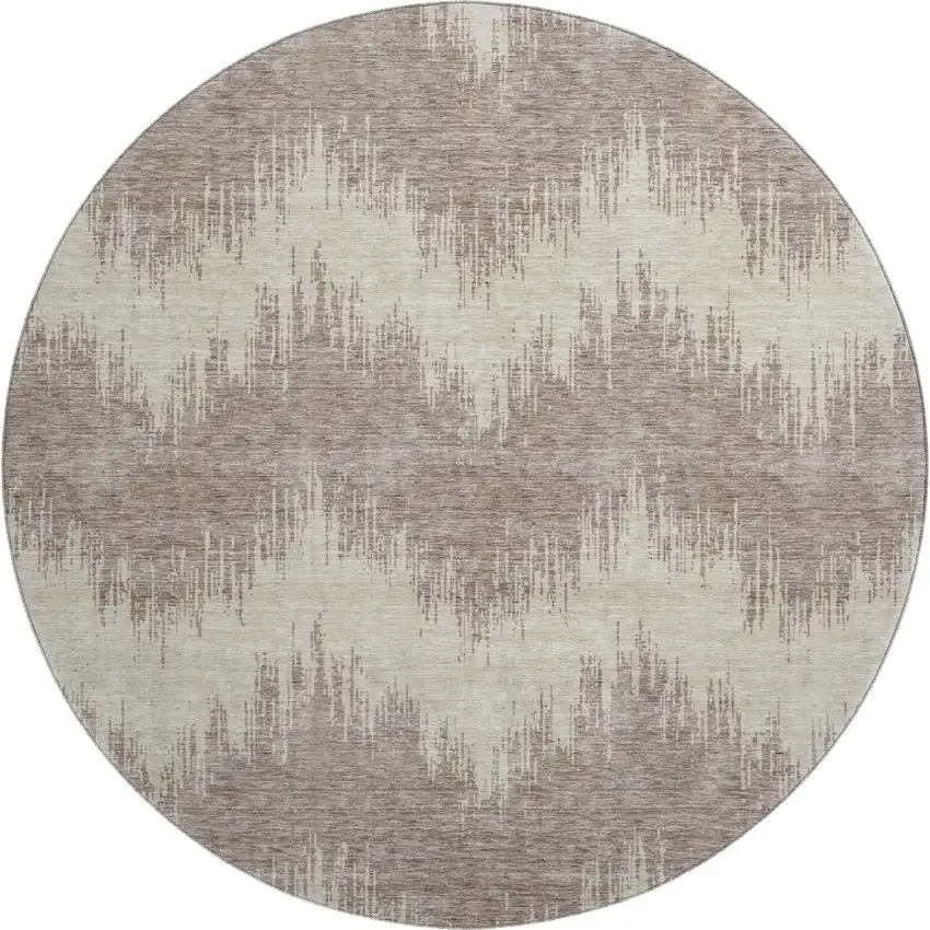8' Taupe And Beige Chevron Washable Round Rug With UV Protection Photo 1