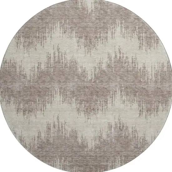 8' Taupe And Beige Chevron Washable Round Rug With UV Protection Photo 4