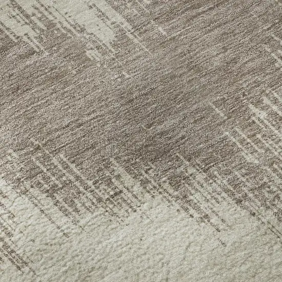 8' Taupe And Beige Chevron Washable Round Rug With UV Protection Photo 9