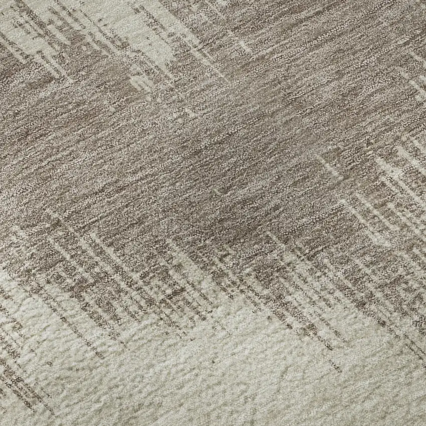 8' Taupe And Beige Chevron Washable Round Rug With UV Protection Photo 9