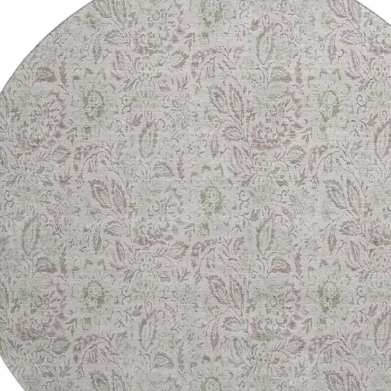 8' Taupe And Beige Floral Washable Round Rug With UV Protection Photo 2