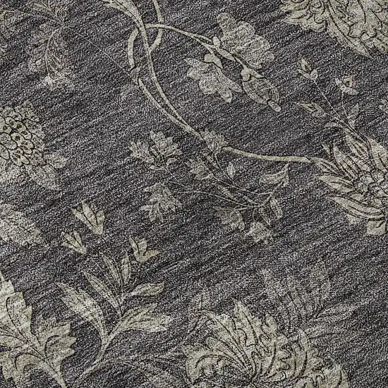 8' Taupe And Beige Floral Washable Round Rug With UV Protection Photo 8