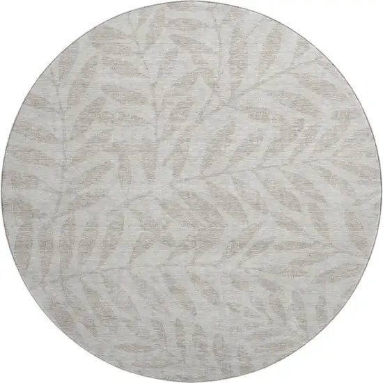 8' Taupe And Beige Floral Washable Round Rug With UV Protection Photo 1