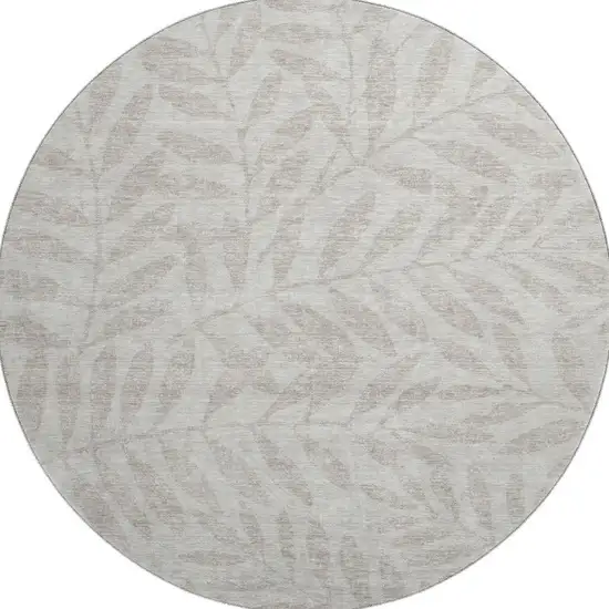 8' Taupe And Beige Floral Washable Round Rug With UV Protection Photo 3