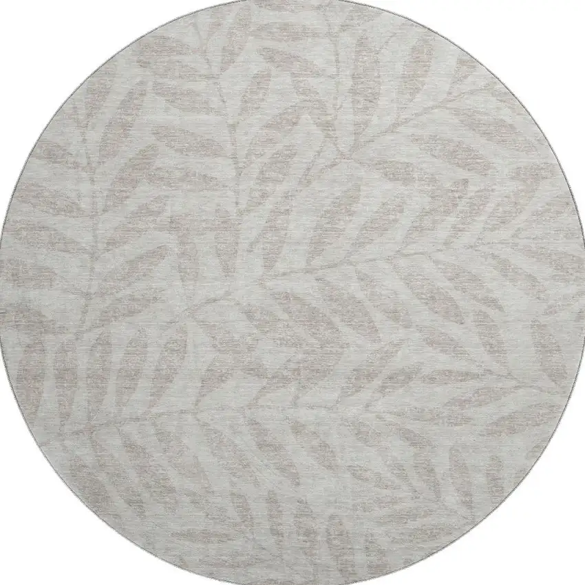 8' Taupe And Beige Floral Washable Round Rug With UV Protection Photo 3