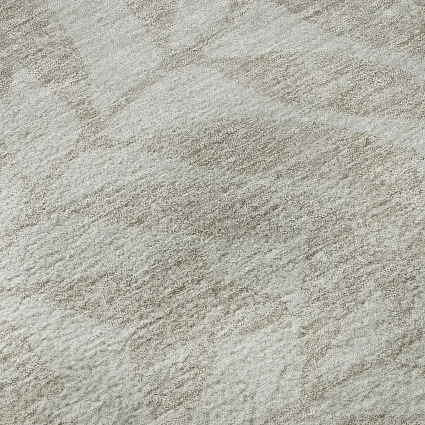 8' Taupe And Beige Floral Washable Round Rug With UV Protection Photo 9