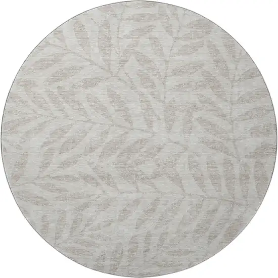 8' Taupe And Beige Floral Washable Round Rug With UV Protection Photo 4