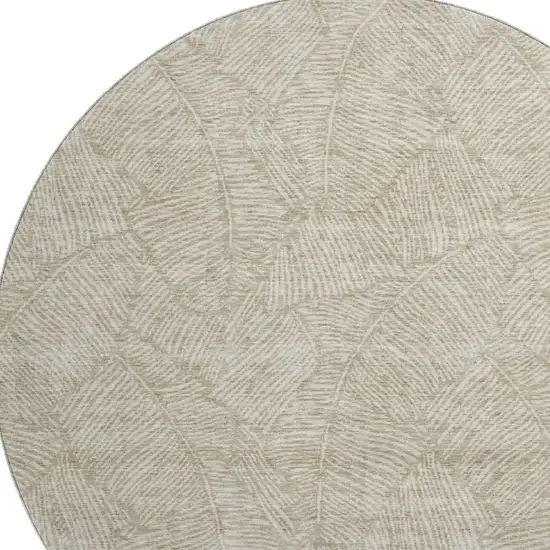8' Taupe And Beige Floral Washable Round Rug With UV Protection Photo 3