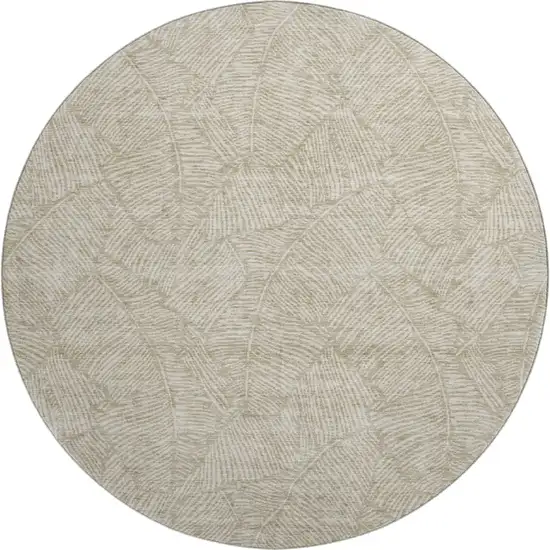 8' Taupe And Beige Floral Washable Round Rug With UV Protection Photo 1
