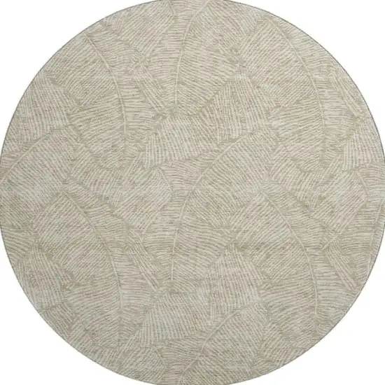 8' Taupe And Beige Floral Washable Round Rug With UV Protection Photo 4