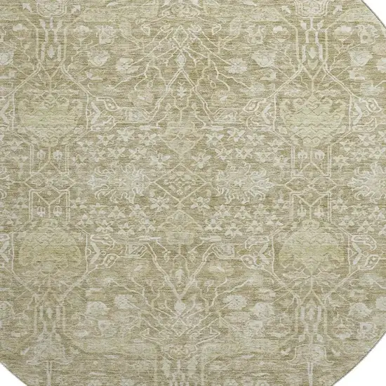 8' Taupe And Beige Floral Washable Round Rug With UV Protection Photo 2