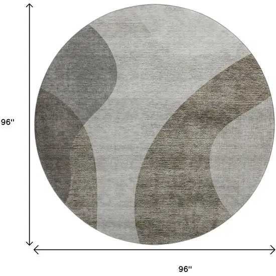 8' Taupe And Beige Geometric Washable Round Rug With UV Protection Photo 3