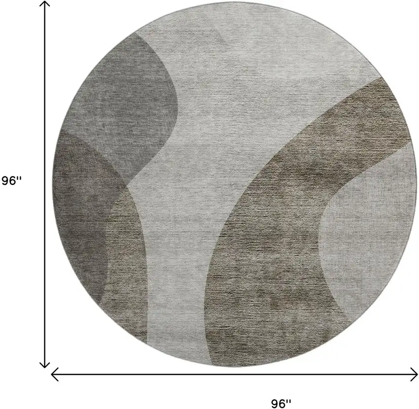 8' Taupe And Beige Geometric Washable Round Rug With UV Protection Photo 3