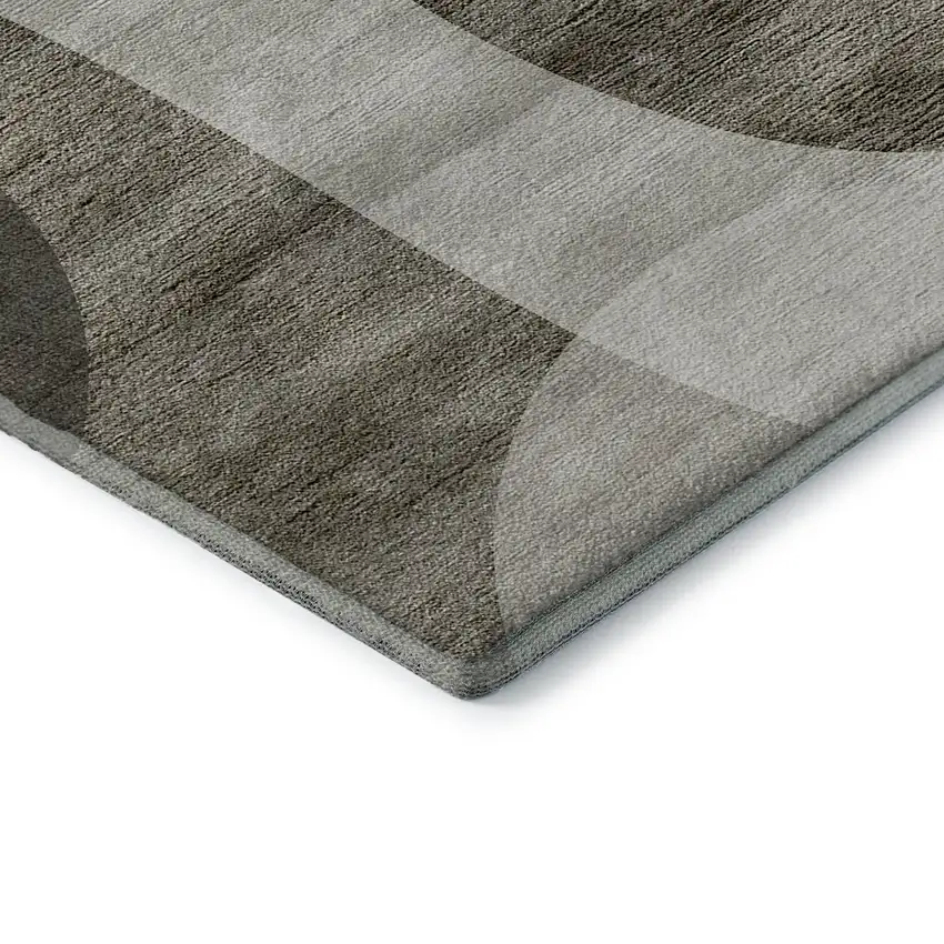 8' Taupe And Beige Geometric Washable Round Rug With UV Protection Photo 7