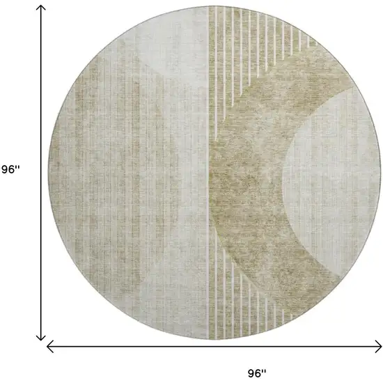 8' Taupe And Beige Geometric Washable Round Rug With UV Protection Photo 3