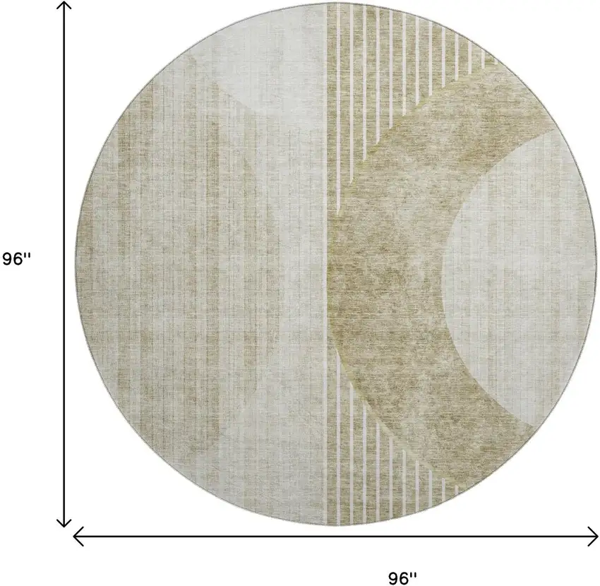 8' Taupe And Beige Geometric Washable Round Rug With UV Protection Photo 3