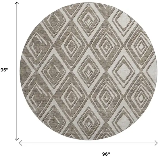 8' Taupe And Beige Geometric Washable Round Rug With UV Protection Photo 3
