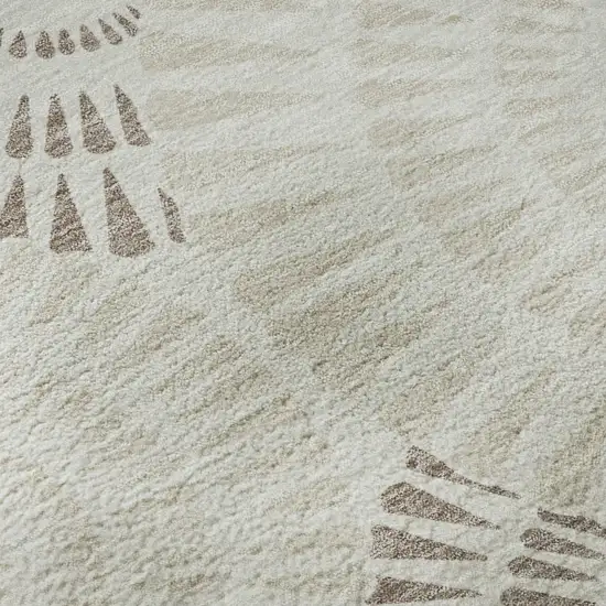 8' Taupe And Beige Geometric Washable Round Rug With UV Protection Photo 9