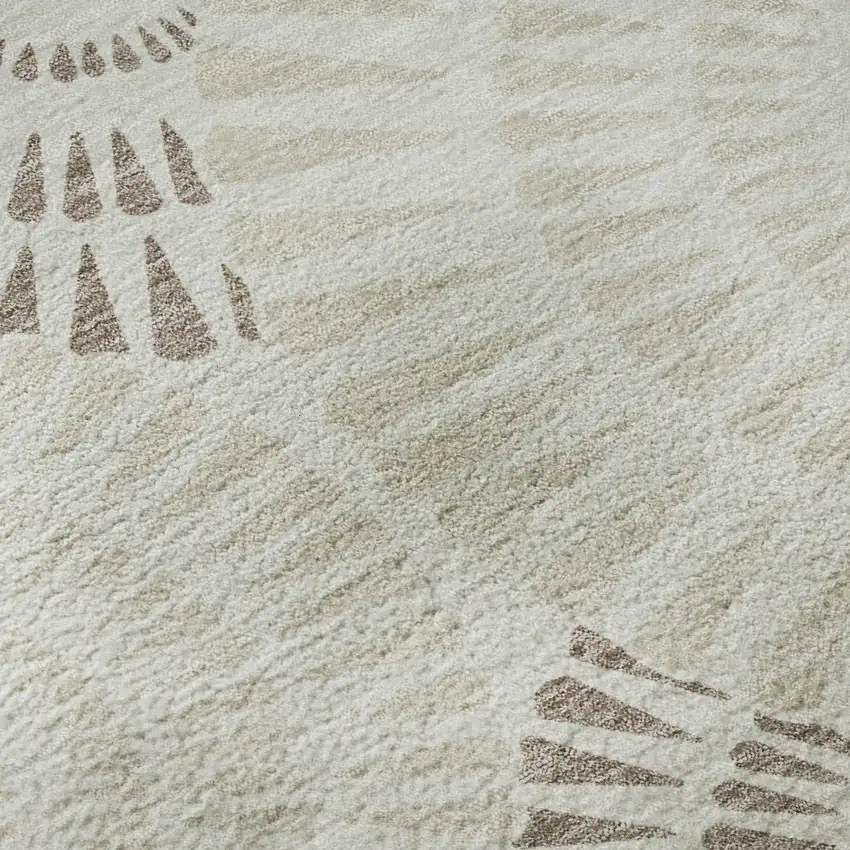 8' Taupe And Beige Geometric Washable Round Rug With UV Protection Photo 9