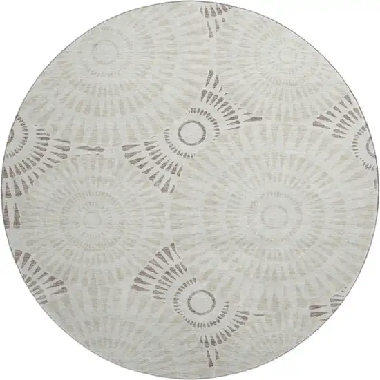 8' Taupe And Beige Geometric Washable Round Rug With UV Protection Photo 1