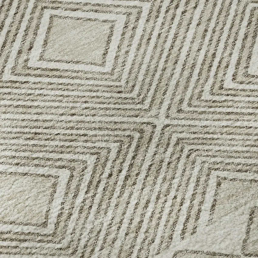 8' Taupe And Beige Geometric Washable Round Rug With UV Protection Photo 9