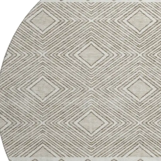 8' Taupe And Beige Geometric Washable Round Rug With UV Protection Photo 4