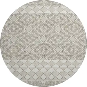 Photo of 8' Taupe And Beige Geometric Washable Round Rug With UV Protection
