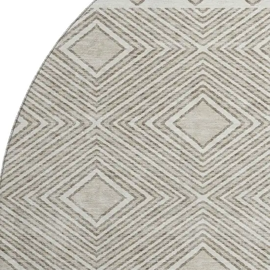 8' Taupe And Beige Geometric Washable Round Rug With UV Protection Photo 3