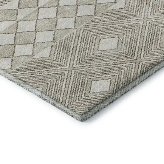8' Taupe And Beige Geometric Washable Round Rug With UV Protection Photo 7