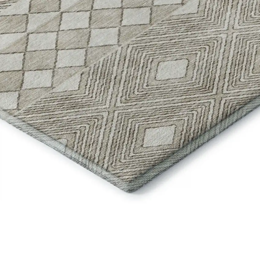 8' Taupe And Beige Geometric Washable Round Rug With UV Protection Photo 7