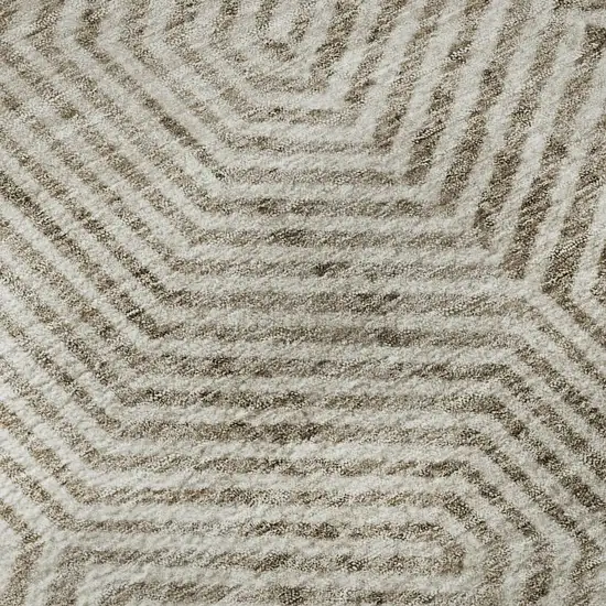 8' Taupe And Beige Geometric Washable Round Rug With UV Protection Photo 9