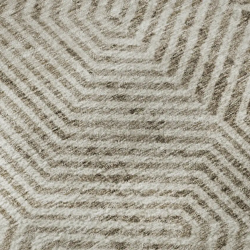 8' Taupe And Beige Geometric Washable Round Rug With UV Protection Photo 9