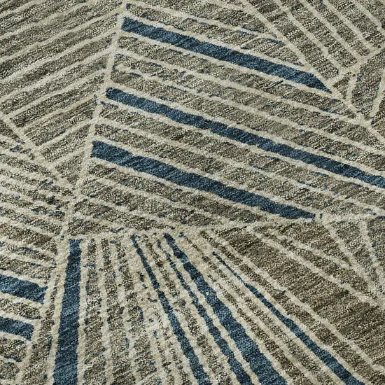 8' Taupe And Beige Geometric Washable Round Rug With UV Protection Photo 9