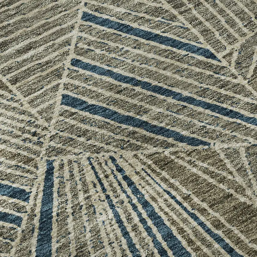 8' Taupe And Beige Geometric Washable Round Rug With UV Protection Photo 9