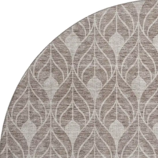8' Taupe And Beige Geometric Washable Round Rug With UV Protection Photo 3
