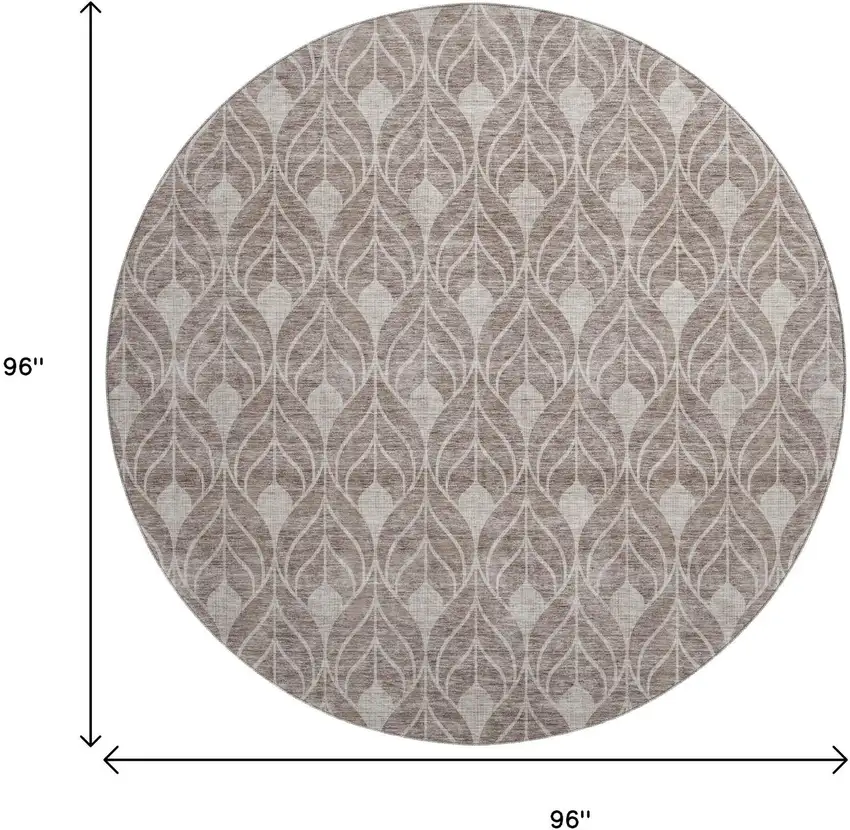 8' Taupe And Beige Geometric Washable Round Rug With UV Protection Photo 9