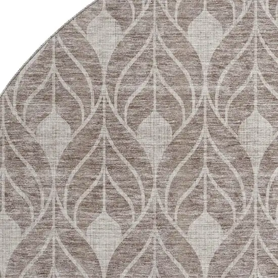 8' Taupe And Beige Geometric Washable Round Rug With UV Protection Photo 2