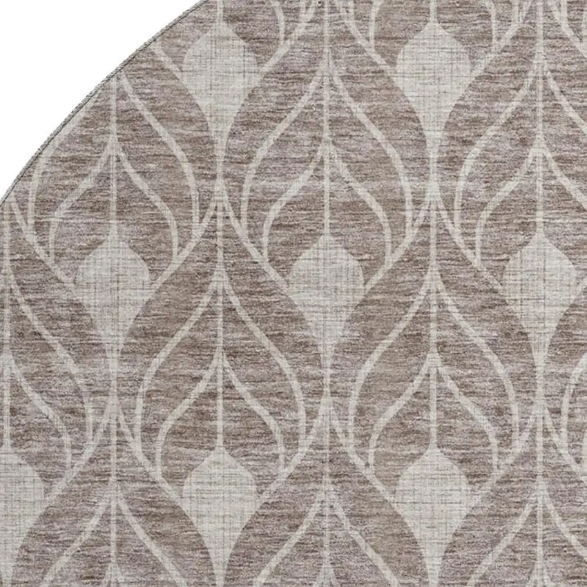 8' Taupe And Beige Geometric Washable Round Rug With UV Protection Photo 2
