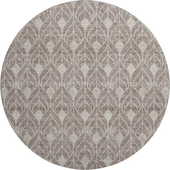 8' Taupe And Beige Geometric Washable Round Rug With UV Protection Photo 1
