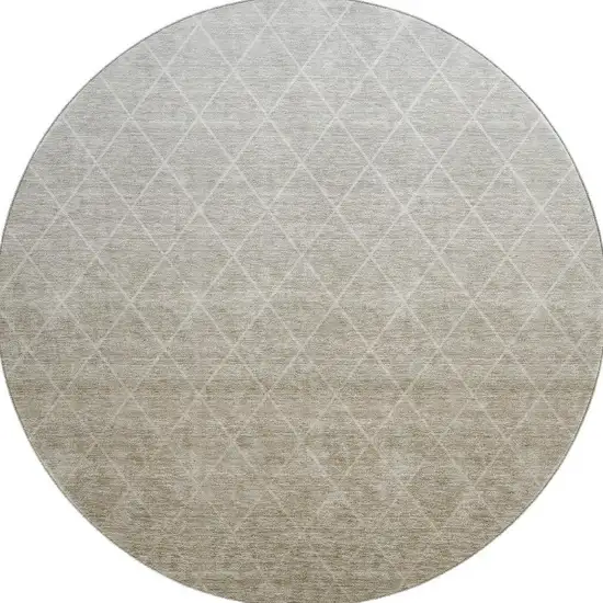 8' Taupe And Beige Geometric Washable Round Rug With UV Protection Photo 3