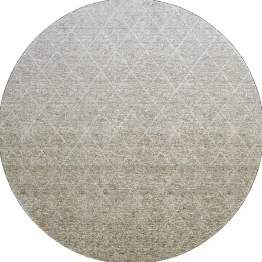 8' Taupe And Beige Geometric Washable Round Rug With UV Protection Photo 3