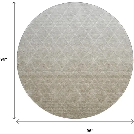 8' Taupe And Beige Geometric Washable Round Rug With UV Protection Photo 9