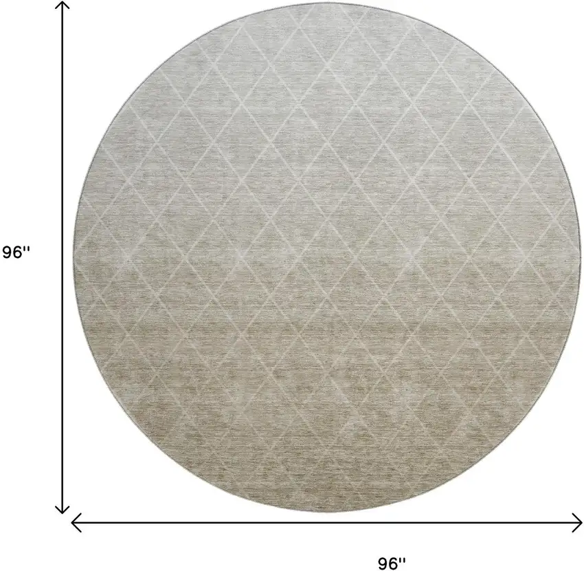 8' Taupe And Beige Geometric Washable Round Rug With UV Protection Photo 9